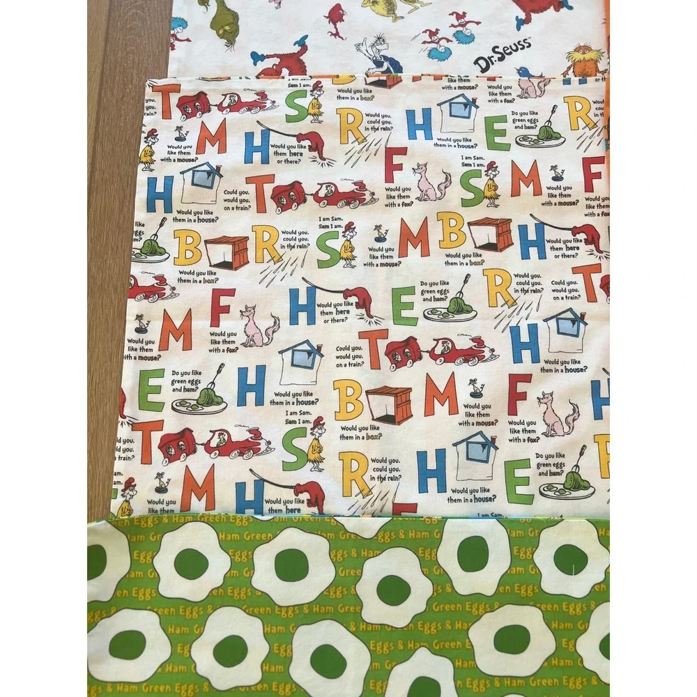 Dr Seuss Cotton Fabric Placemat Napkin Square Green Eggs Ham Lorax Set of‎ 6 90s